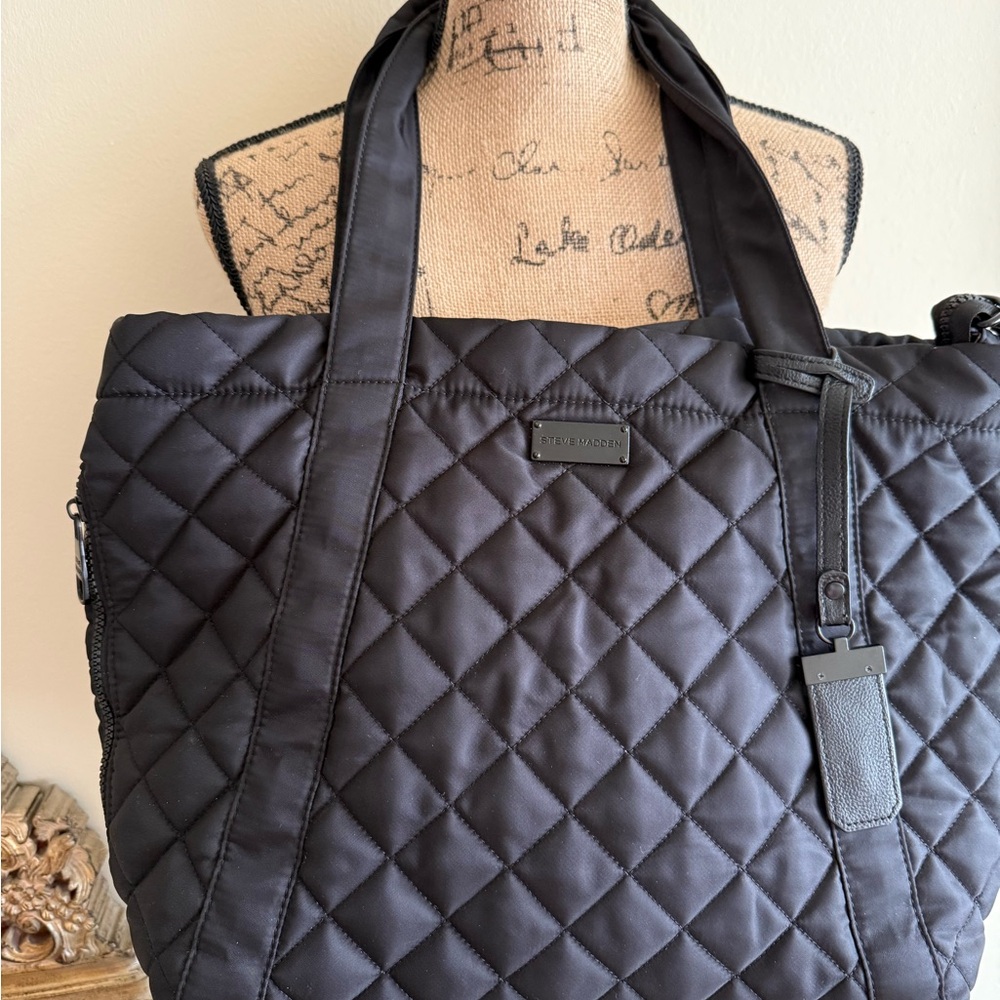 Steve Madden Black Quilted Tote Bag